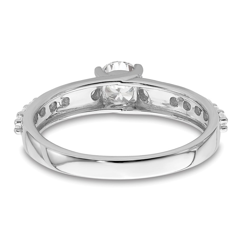 Round lab-grown diamond side stones engagement ring in 14K white gold