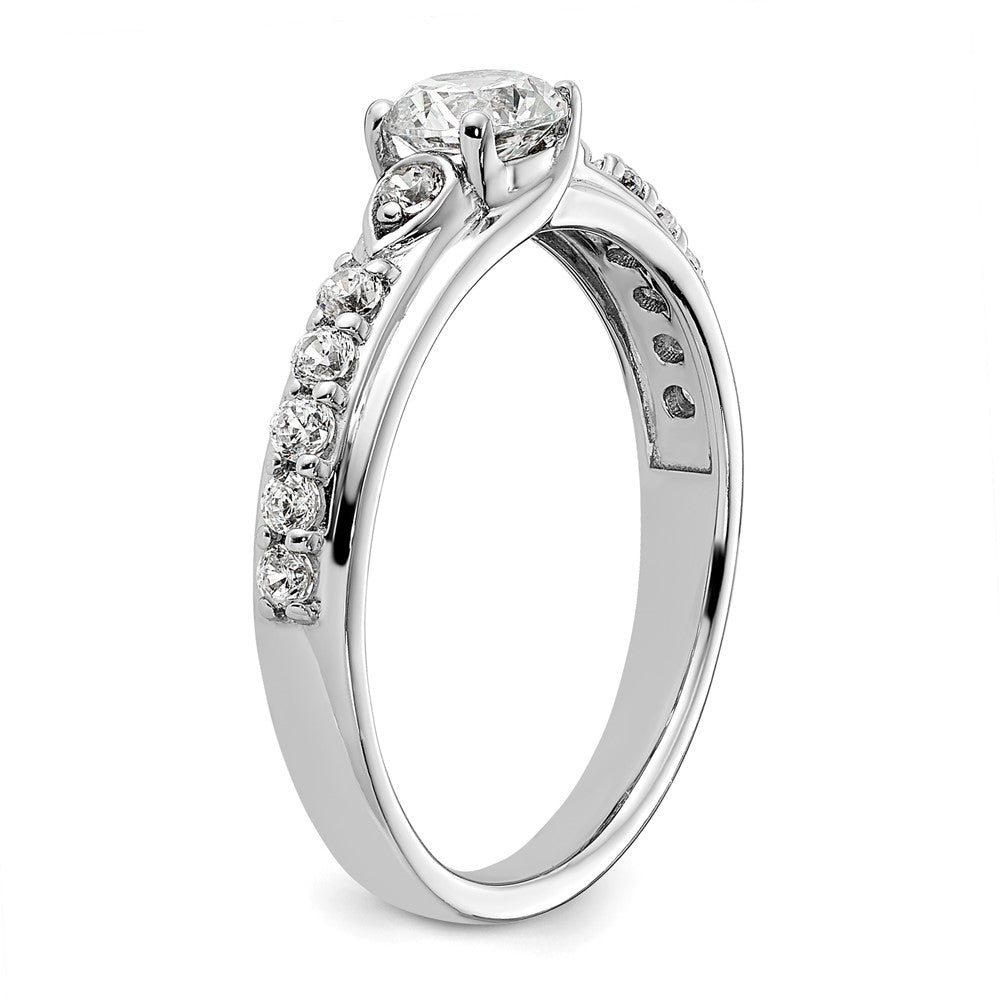 Round lab-grown diamond side stones engagement ring in 14K white gold