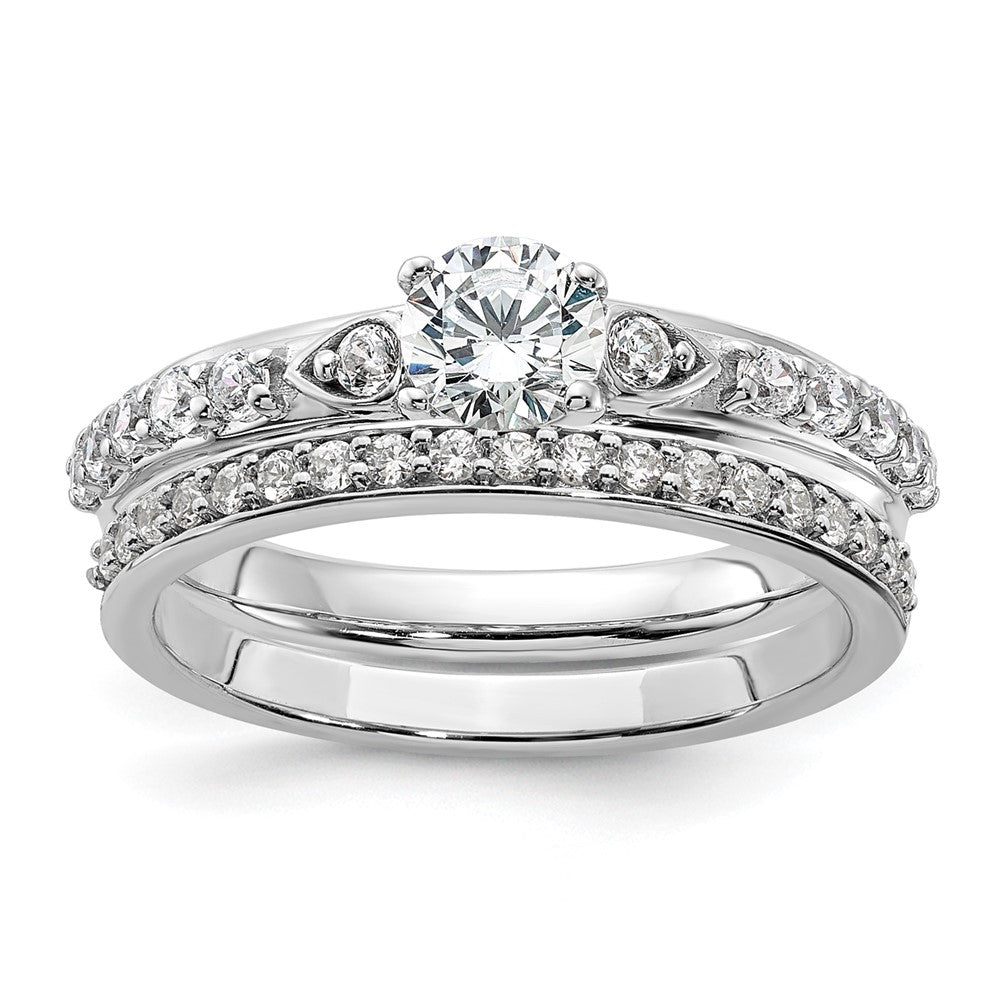 Round lab-grown diamond side stones engagement ring in 14K white gold