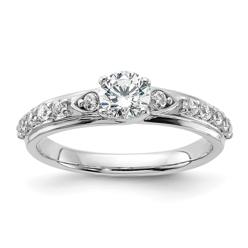Round lab-grown diamond side stones engagement ring in 14K white gold