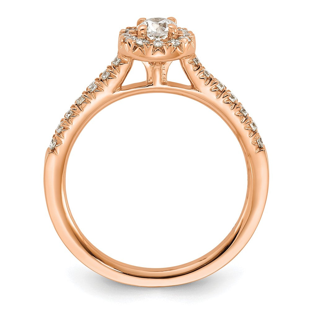 Round lab-grown diamond halo engagement ring in 14K rose gold