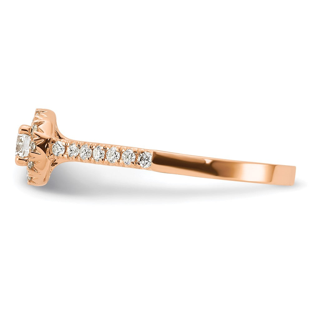 Round lab-grown diamond halo engagement ring in 14K rose gold