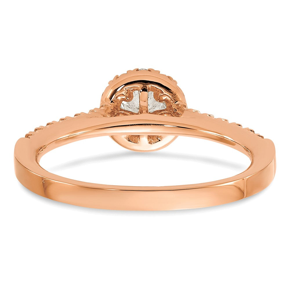 Round lab-grown diamond halo engagement ring in 14K rose gold