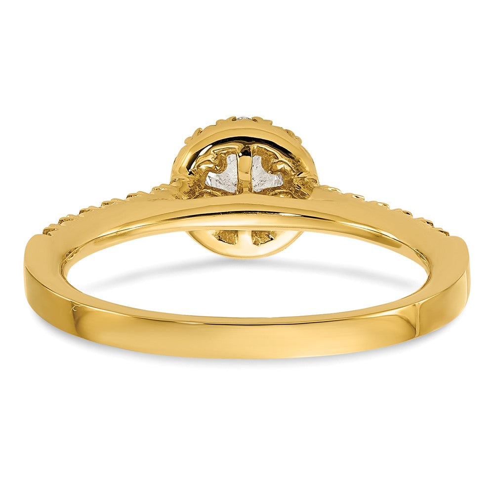 Round lab-grown diamond halo engagement ring in 14K yellow gold
