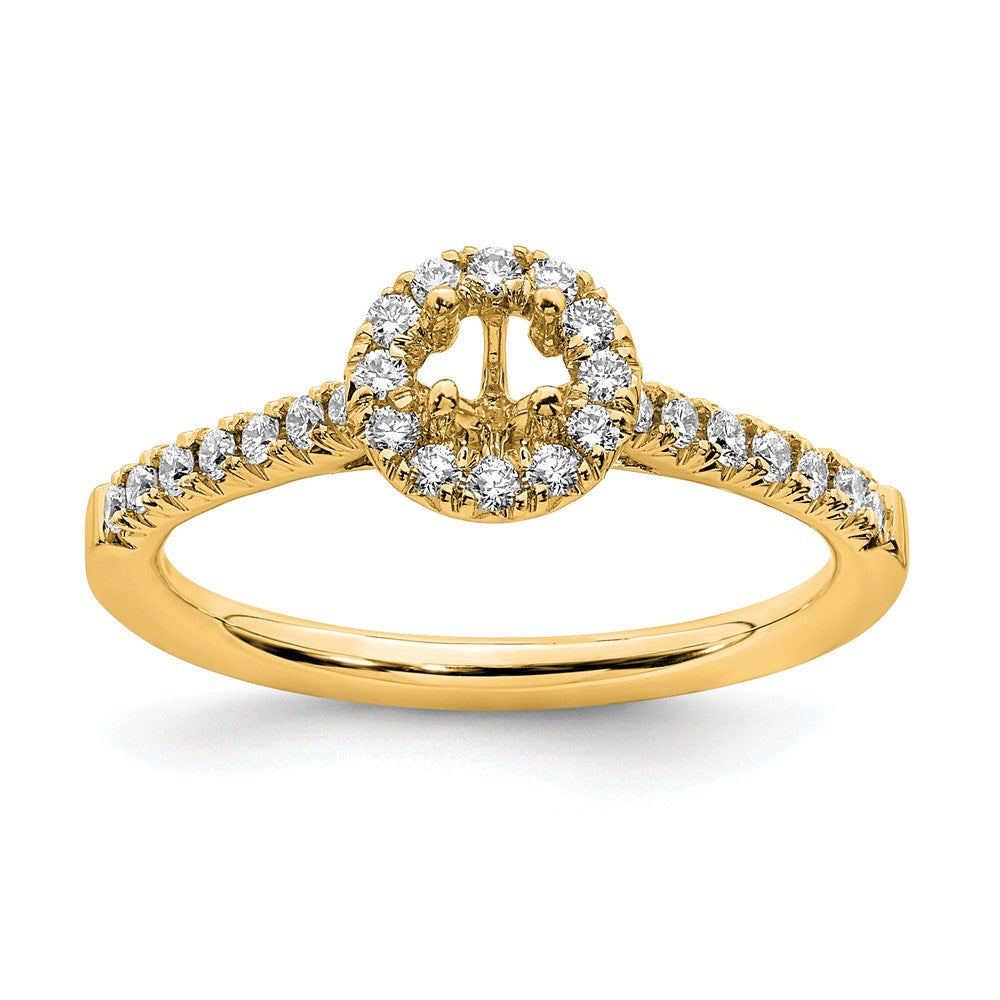 Round lab-grown diamond halo engagement ring in 14K yellow gold