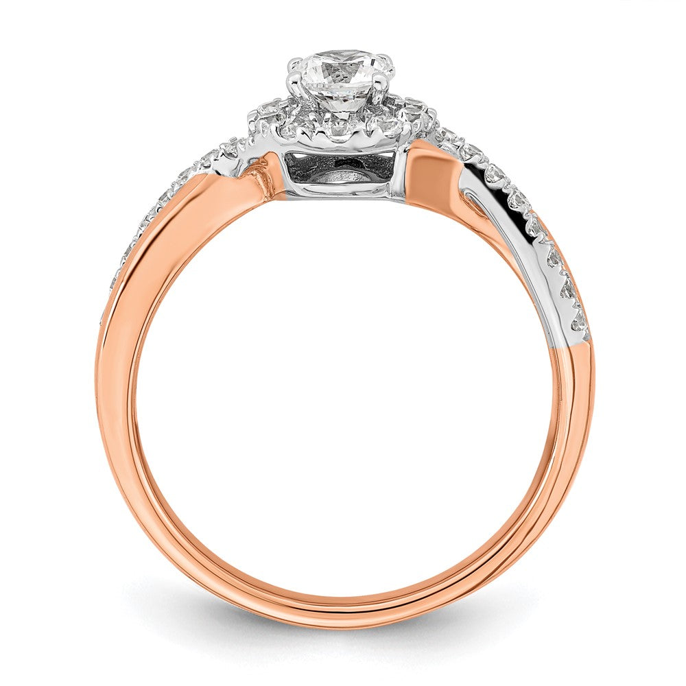 Round lab-grown diamond halo engagement ring in 10K two-tone gold