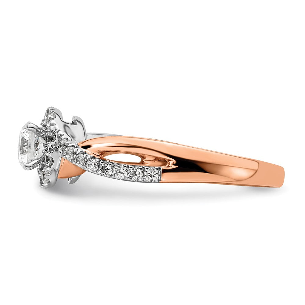 Round lab-grown diamond halo engagement ring in 10K two-tone gold