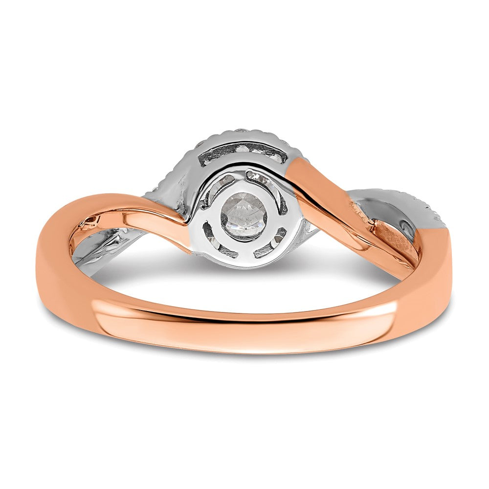 Round lab-grown diamond halo engagement ring in 10K two-tone gold
