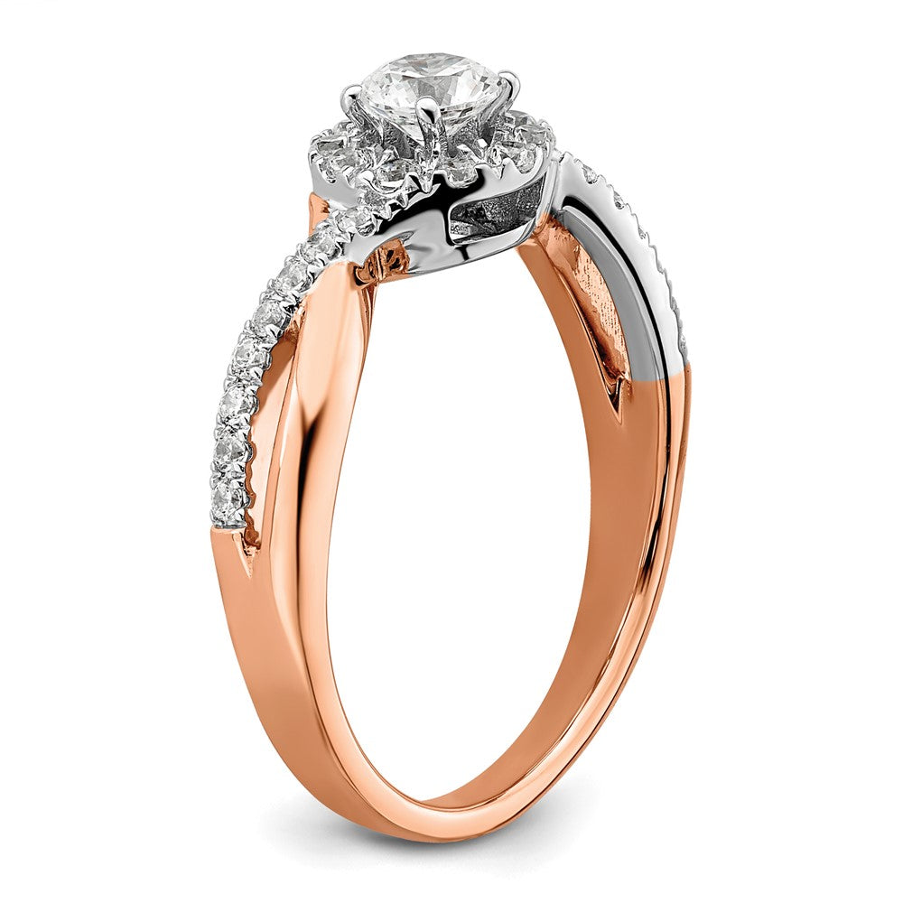 Round lab-grown diamond halo engagement ring in 10K two-tone gold
