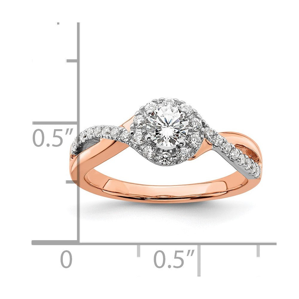 Round lab-grown diamond halo engagement ring in 10K two-tone gold