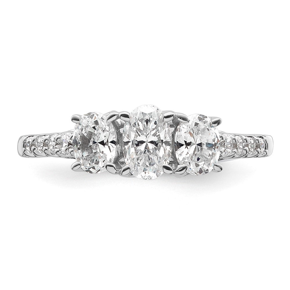 Oval lab-grown diamond three-stone engagement ring in 14K white gold