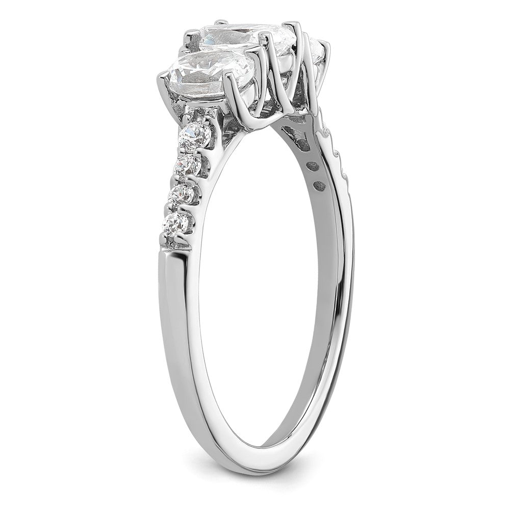 Oval lab-grown diamond three-stone engagement ring in 14K white gold