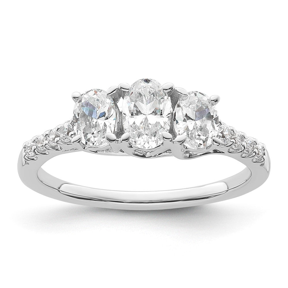 Oval lab-grown diamond three-stone engagement ring in 14K white gold