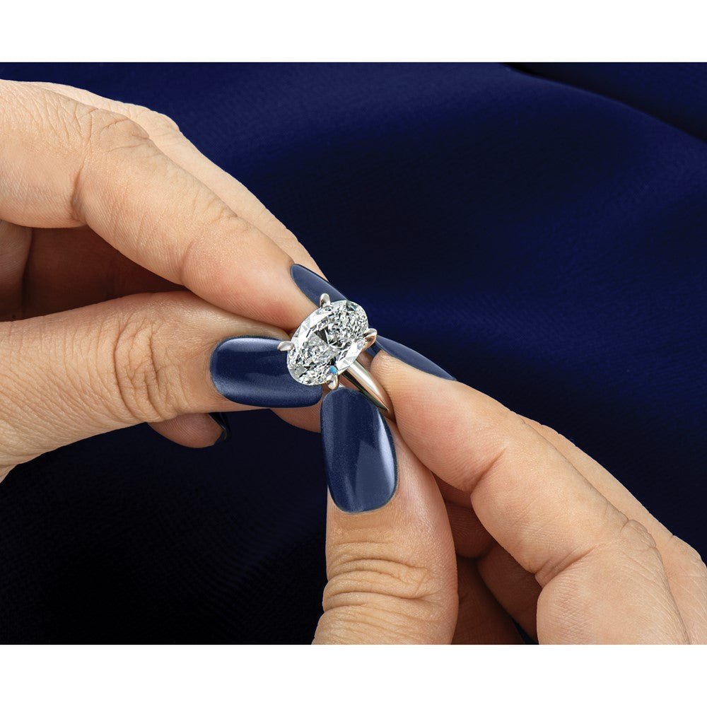 Oval lab-grown diamond solitaire engagement ring in 14K white gold