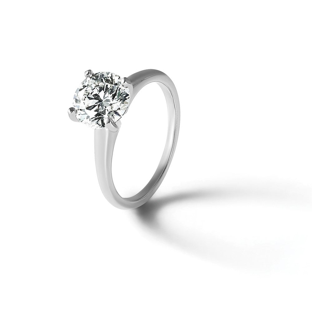 Round lab-grown diamond solitaire engagement ring in 14K white gold