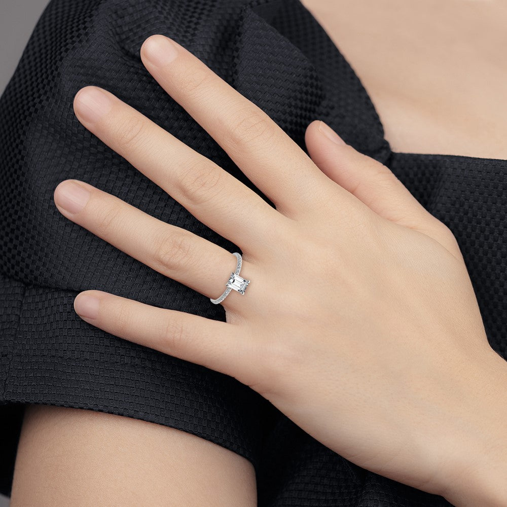 Emerald lab-grown diamond solitaire engagement ring in 14K white gold