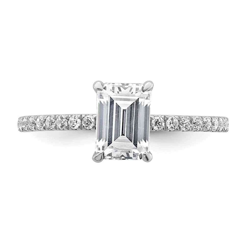 Emerald lab-grown diamond solitaire engagement ring in 14K white gold