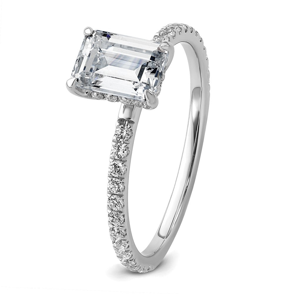 Emerald lab-grown diamond solitaire engagement ring in 14K white gold