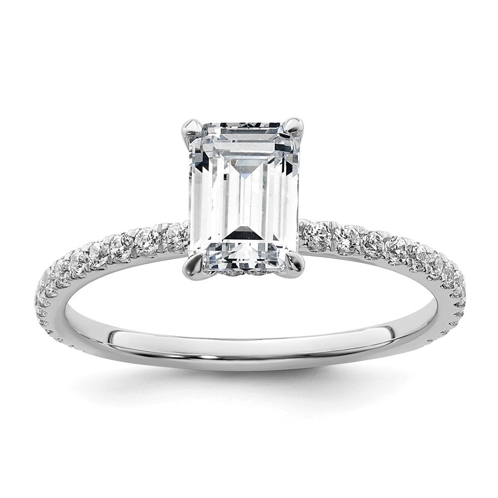 Emerald lab-grown diamond solitaire engagement ring in 14K white gold