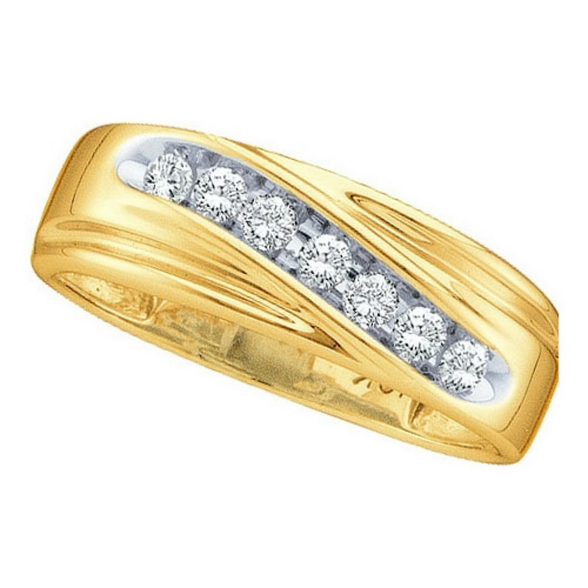 10k Yellow Gold Round Channel-set Diamond Mens Curved 2-tone Wedding Band 1/4 Cttw