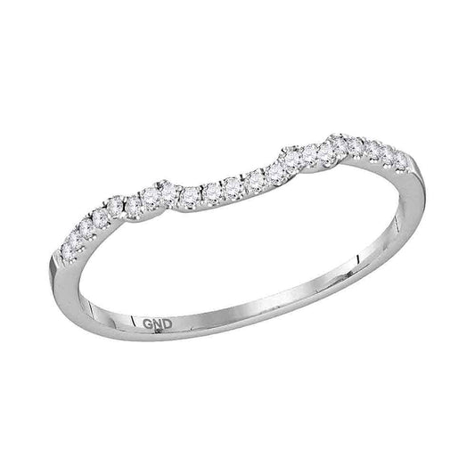 14kt White Gold Womens Round Diamond Contoured Slender Wedding Enhancer Band 1/10 Cttw