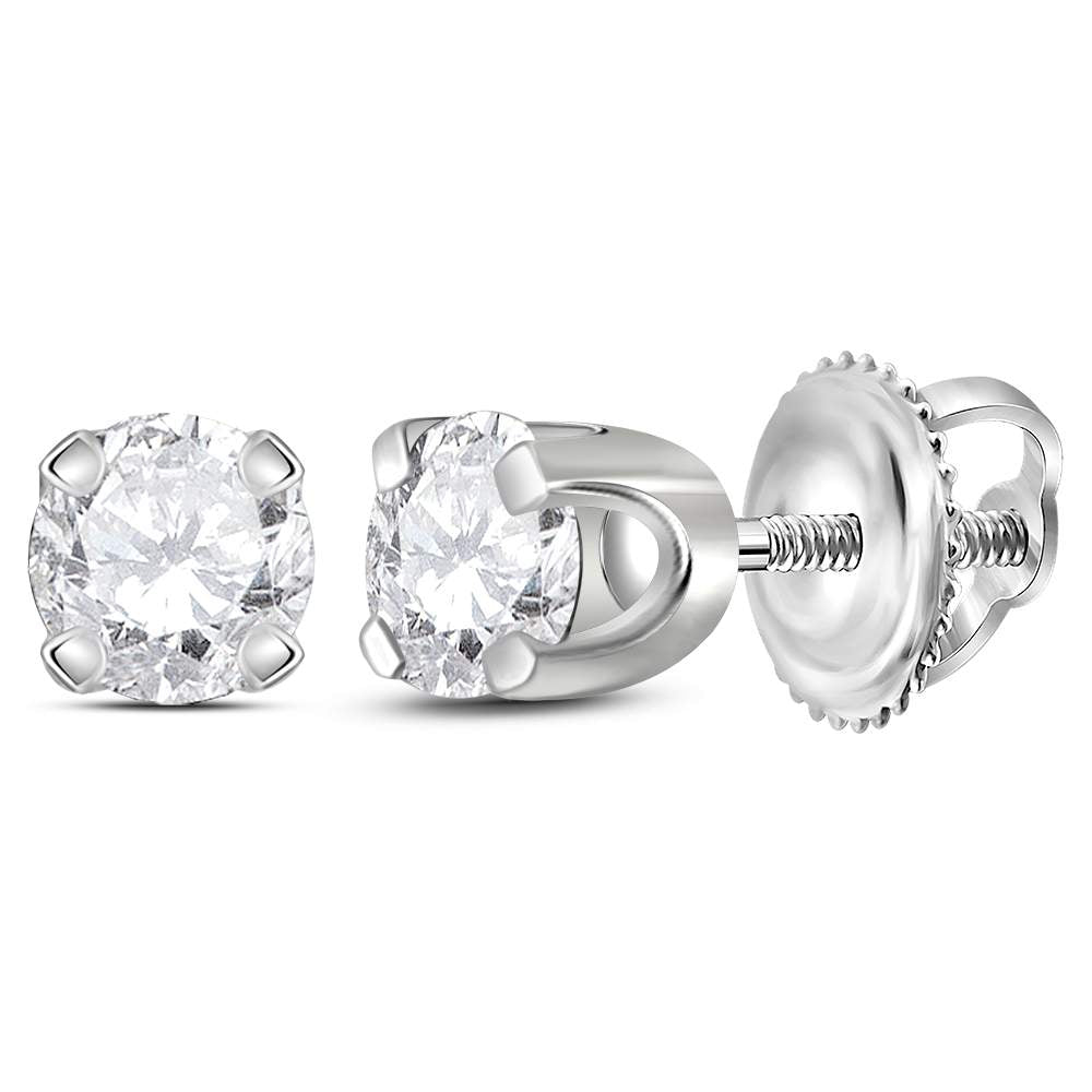 14kt White Gold Unisex Round Diamond Solitaire Stud Earrings 1/4 Cttw