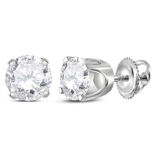 14kt White Gold Unisex Round Diamond Solitaire Stud Earrings 1.00 Cttw