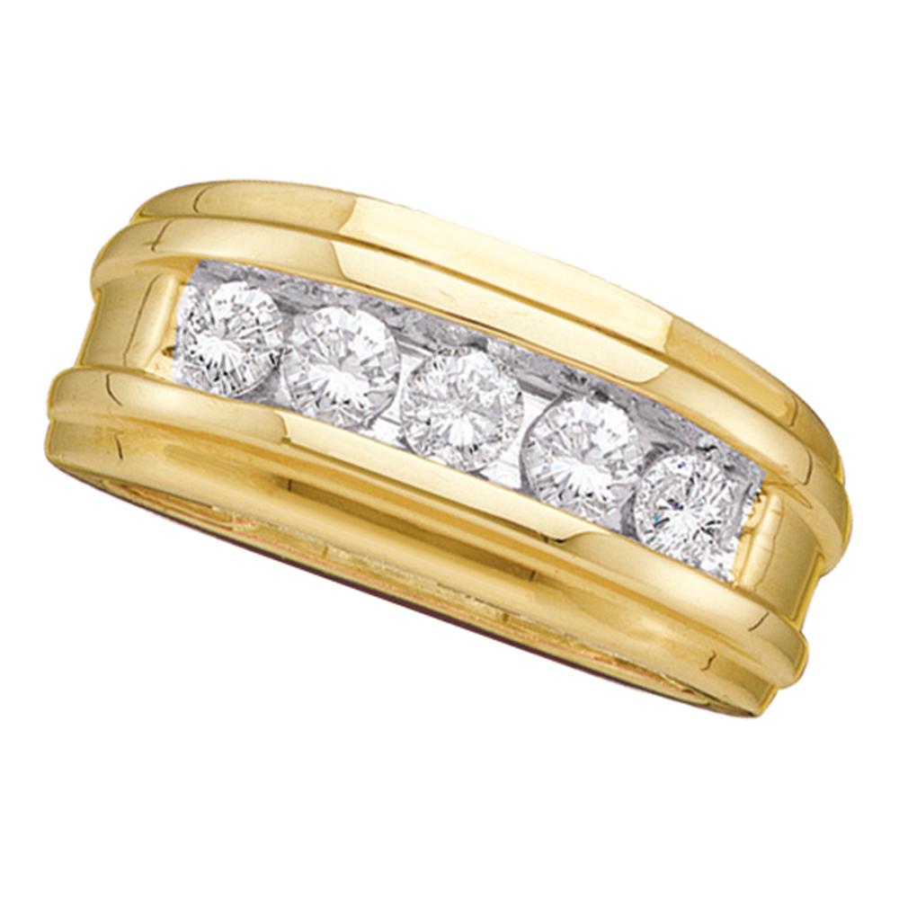 14kt Yellow Gold Mens Round Diamond Ridged Wedding Band Ring 1/2 Cttw