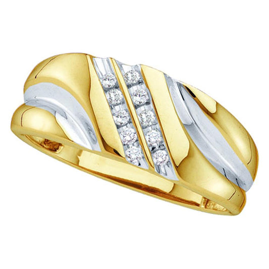 10kt Yellow Gold Mens Round Diamond 2-tone Wedding Anniversary Band Ring 1/8 Cttw