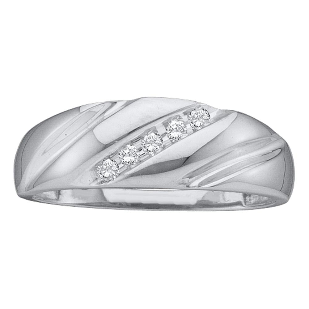 10k White Gold Round Channel-set Diamond Mens Wedding Anniversary Band 1/10 Cttw