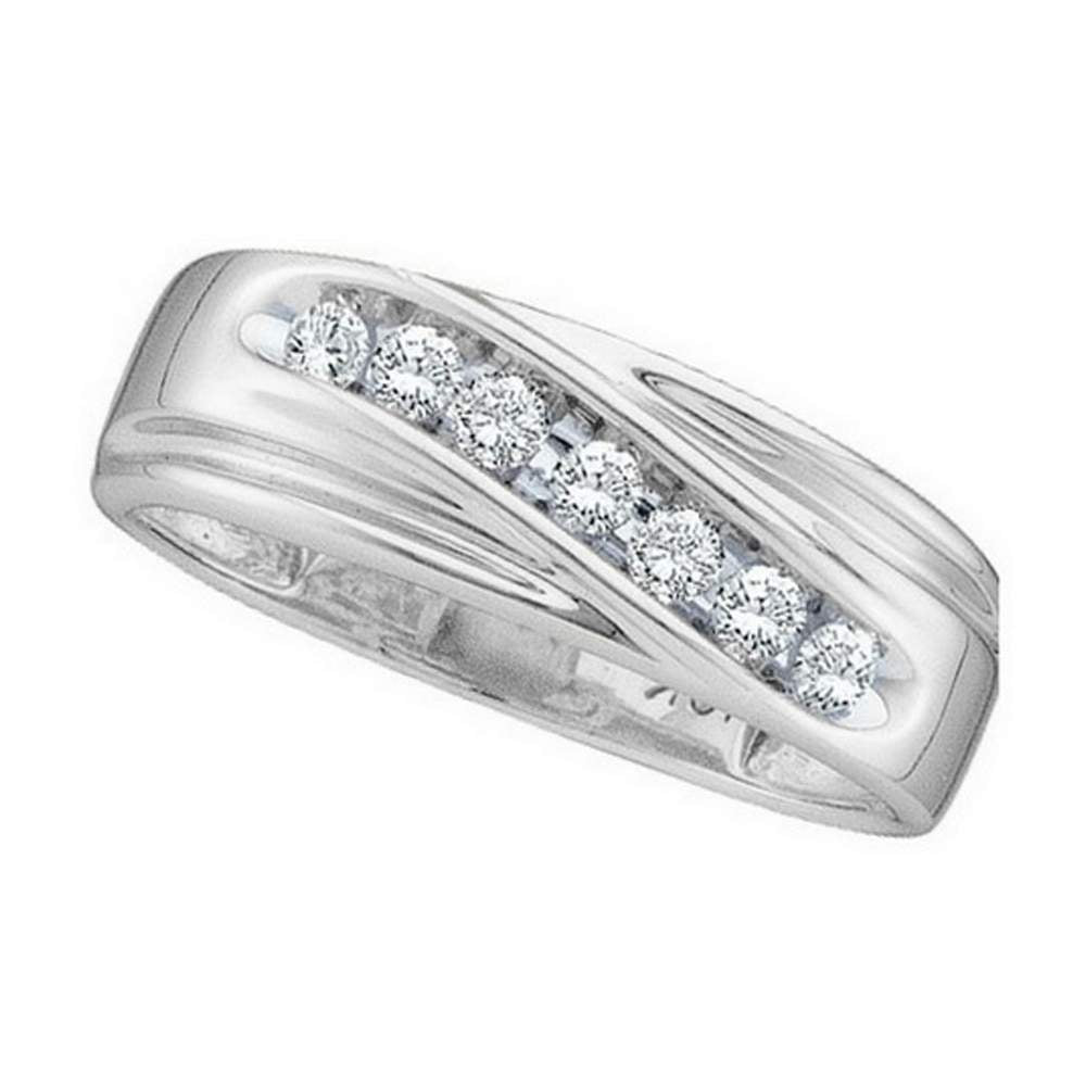 14kt White Gold Mens Round Channel-set Diamond Wedding Anniversary Band Ring 1/4 Cttw