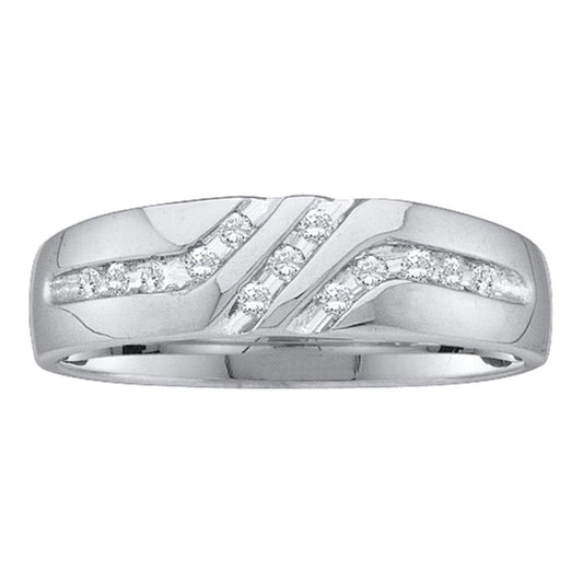 14kt White Gold Mens Round Diamond 5mm Wedding Anniversary Band Ring 1/8 Cttw