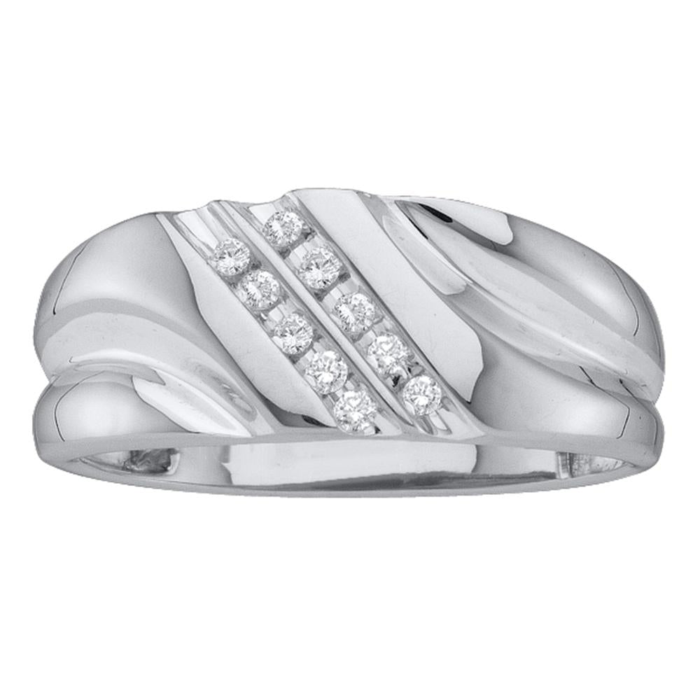 10kt White Gold Mens Round Diamond 2-row Wedding Anniversary Band Ring 1/8 Cttw