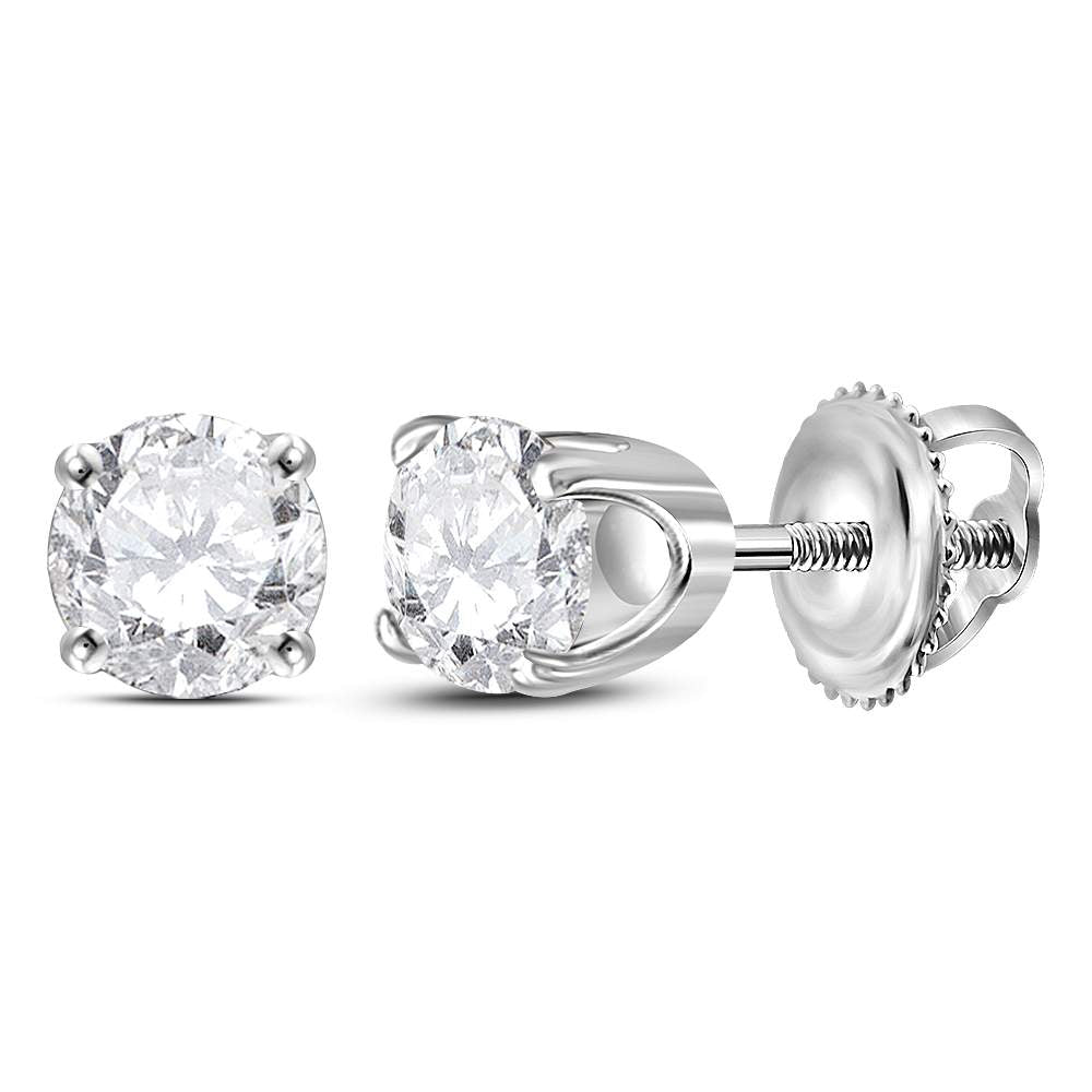 14kt White Gold Unisex Round Diamond Solitaire Stud Earrings 5/8 Cttw