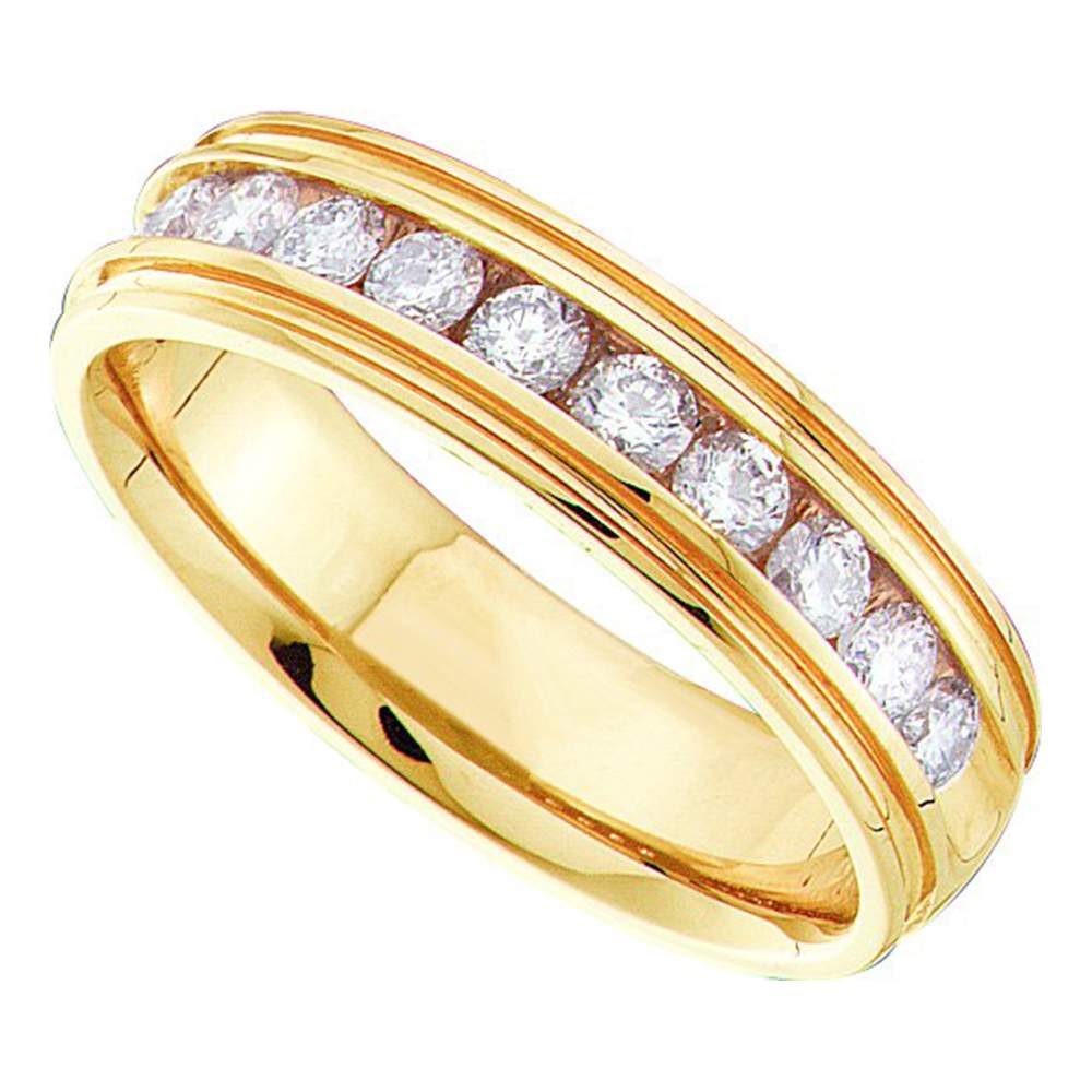 14kt Yellow Gold Mens Round Channel-set Diamond Ridged Edges Wedding Band 1/4 Cttw