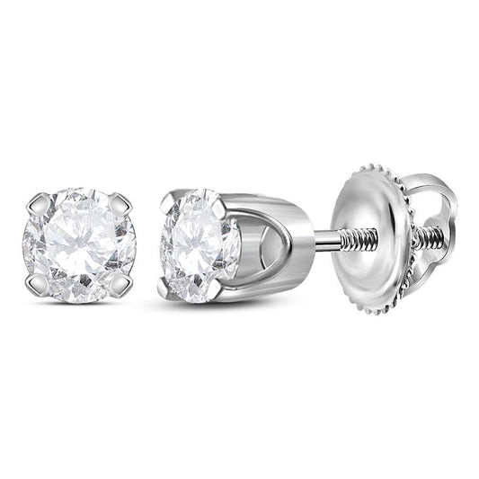14kt White Gold Unisex Round Diamond Solitaire Stud Earrings 3/8 Cttw