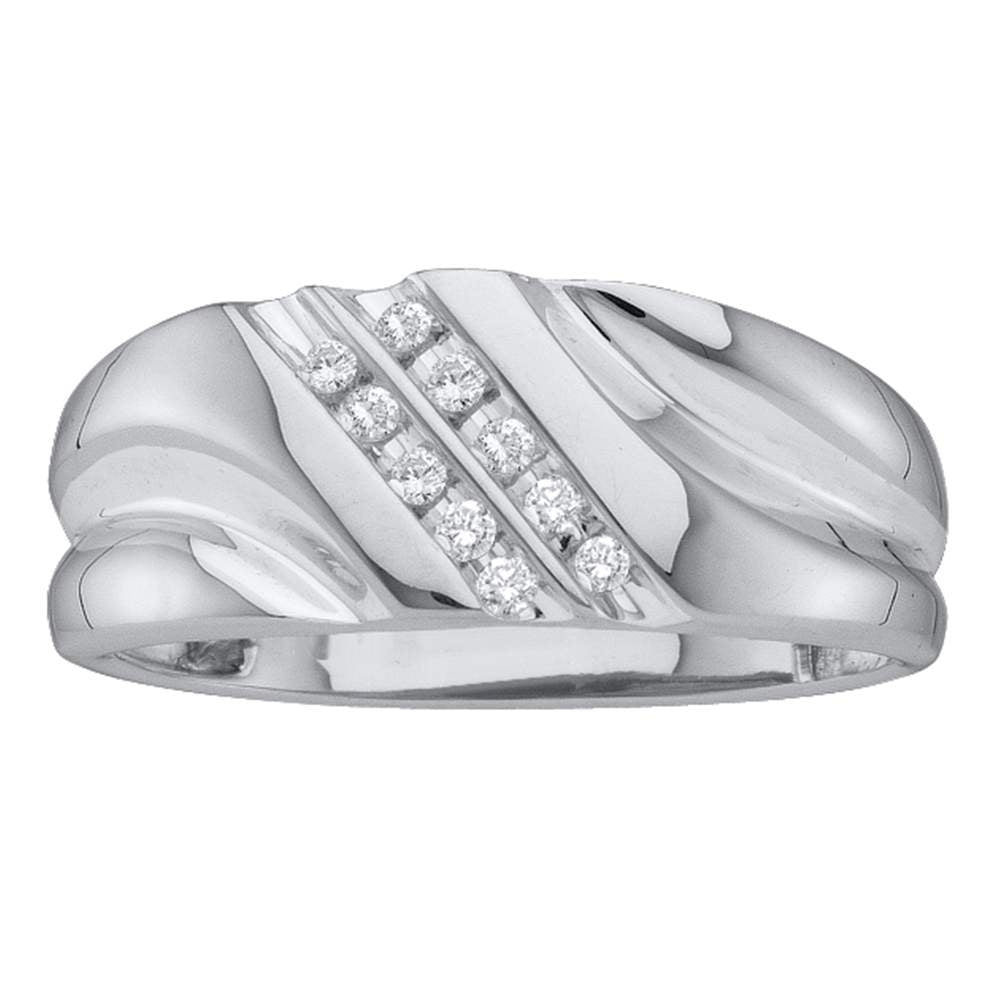 14k White Gold Round Diamond Mens Lightweight 2-row Channel-set Wedding Band 1/8 Cttw