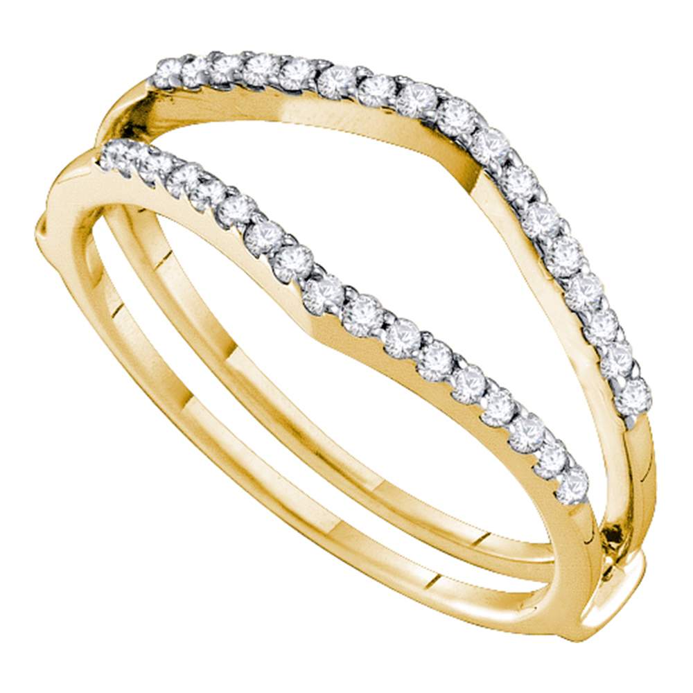 14kt Yellow Gold Womens Round Diamond Ring Guard Wrap Enhancer Wedding Band 1/4 Cttw