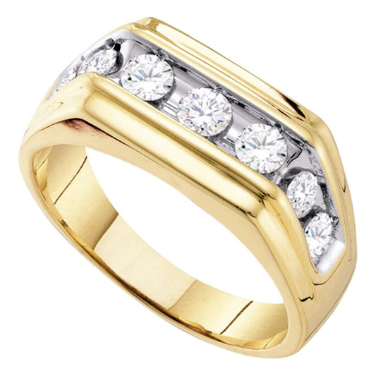 10kt Yellow Gold Mens Round Diamond Squared Edges Single Row Band Ring 1.00 Cttw