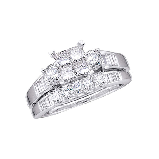 10kt White Gold Womens Princess Diamond Bridal Wedding Engagement Ring Band Set 1.00 Cttw Size 8