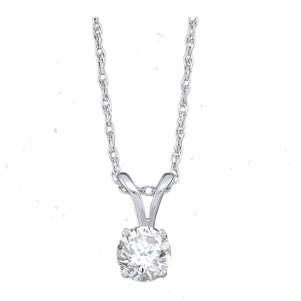 14kt White Gold Womens Round Diamond Solitaire Pendant 1.00 Cttw