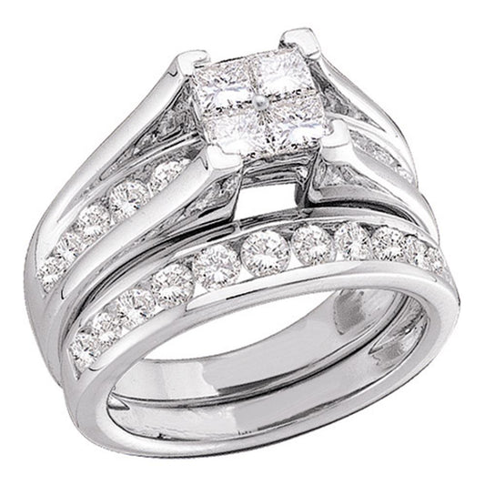 10kt White Gold Womens Princess Diamond Bridal Wedding Engagement Ring Band Set 1/2 Cttw