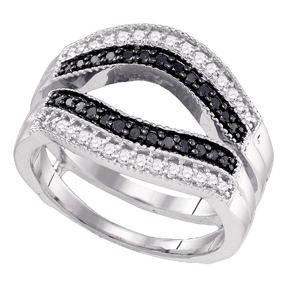 10kt White Gold Womens Round Black Color Enhanced Diamond Ring Guard Wrap Solitaire Enhancer 1/2 Cttw