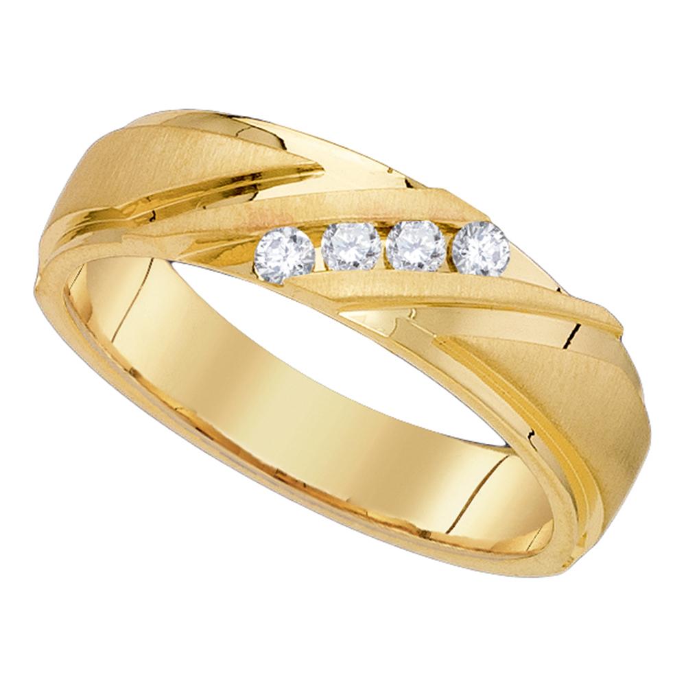 10k Yellow Gold Mens Round Diamond Channel-set Wedding Anniversary Band Ring 1/6 Cttw