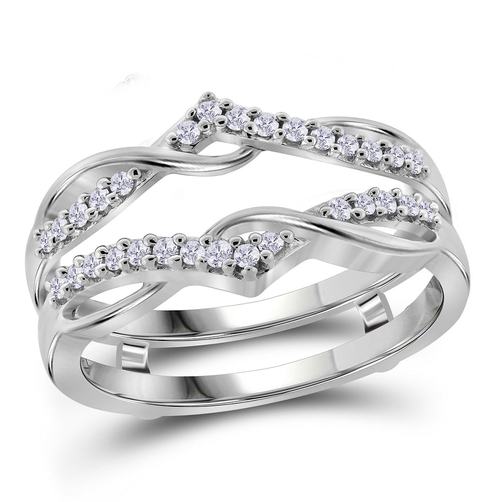 10kt White Gold Womens Round Diamond Wrap Ring Guard Enhancer Wedding Band 1/4 Cttw