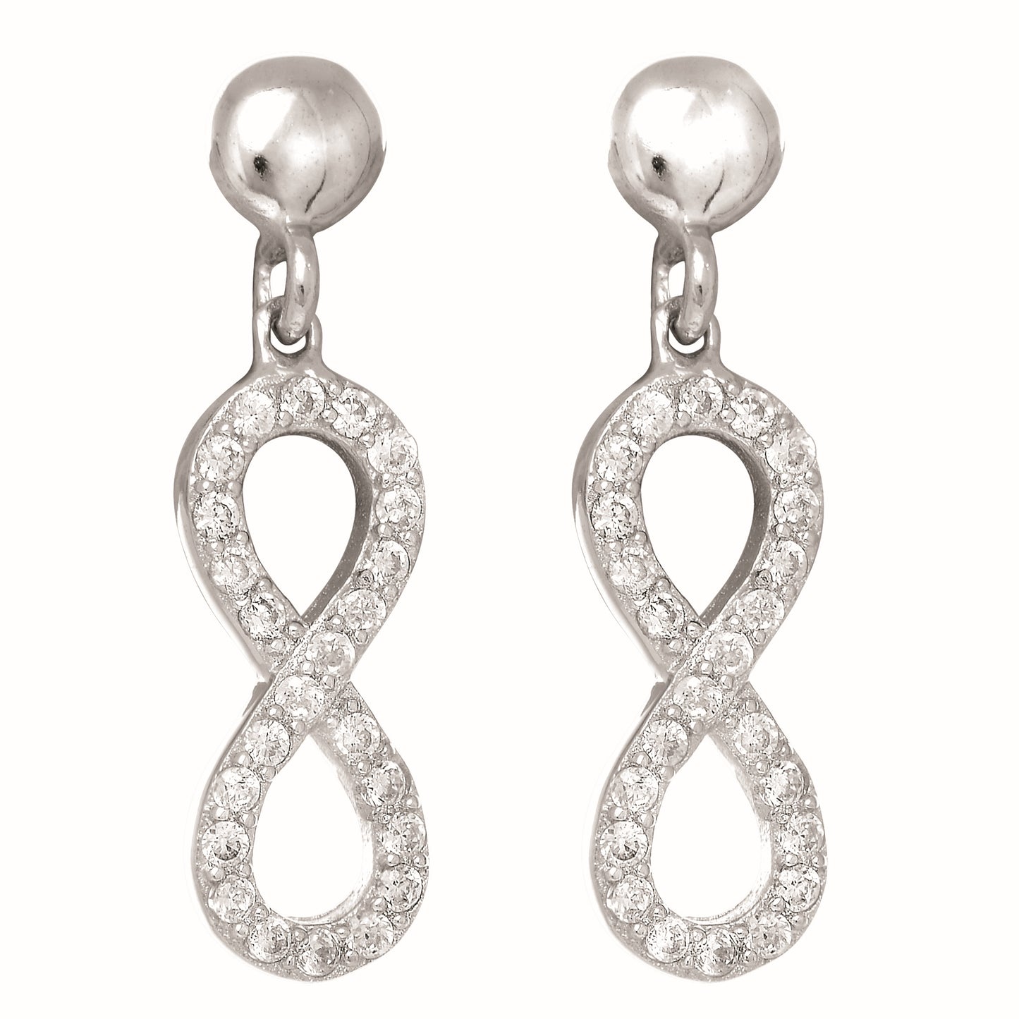 Silver CZ Infinity Drop Earrings