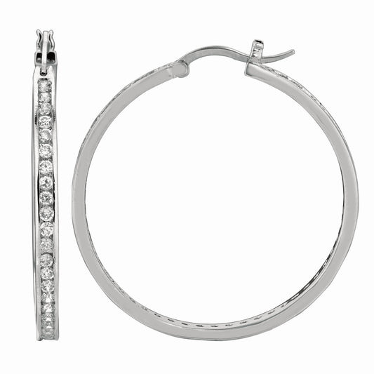 Silver Hinged 3x35mm CZ Hoop Earrings