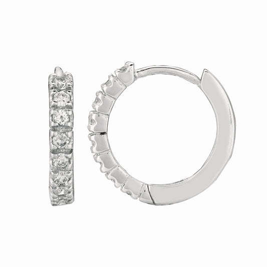 Silver 3x15mm CZ Hoop Earrings