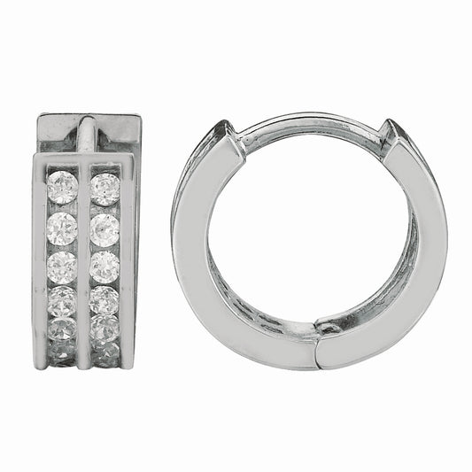 Silver Double Row CZ Hoop Earrings