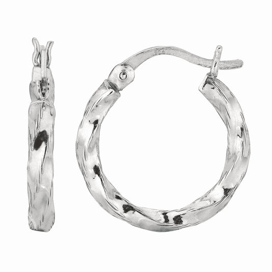 Silver Small Puff Twist Hoop Earring